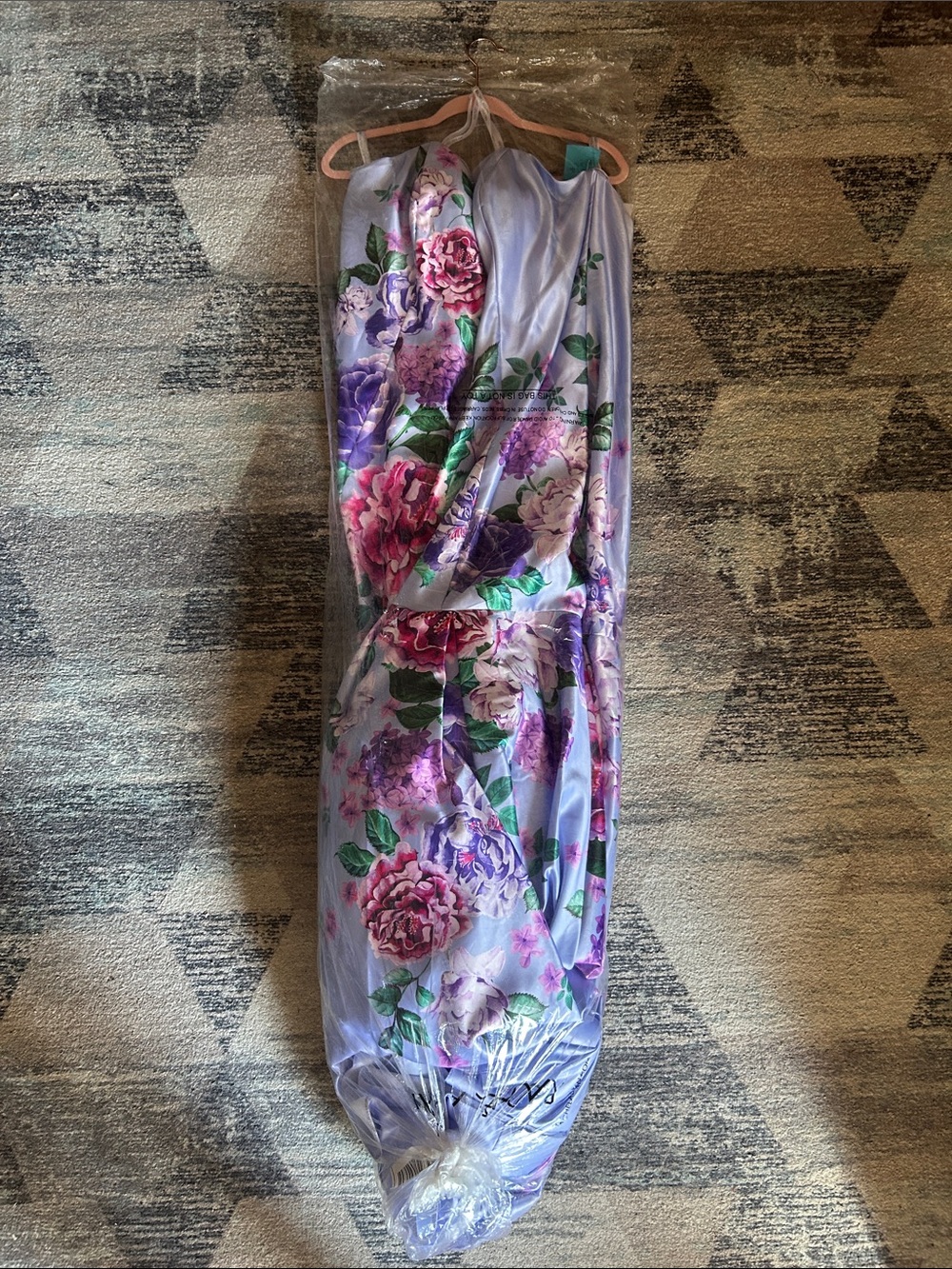 Rachel Allan Lavender Floral Strapless Maxi Dress